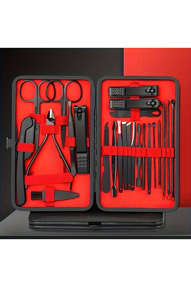 Black red 24 pcs 7-24pcs Professional Nail Clippers Kit - Ultra Sharp Fingernail and Toenail Cutter