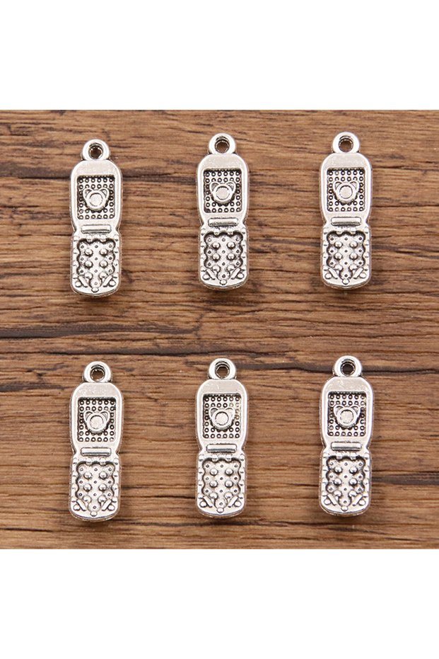 Antique Silver 10PCS 9*27mm Picture Color Cellphone Mobile Charms Pendant Metal Alloy DIY Necklace B
