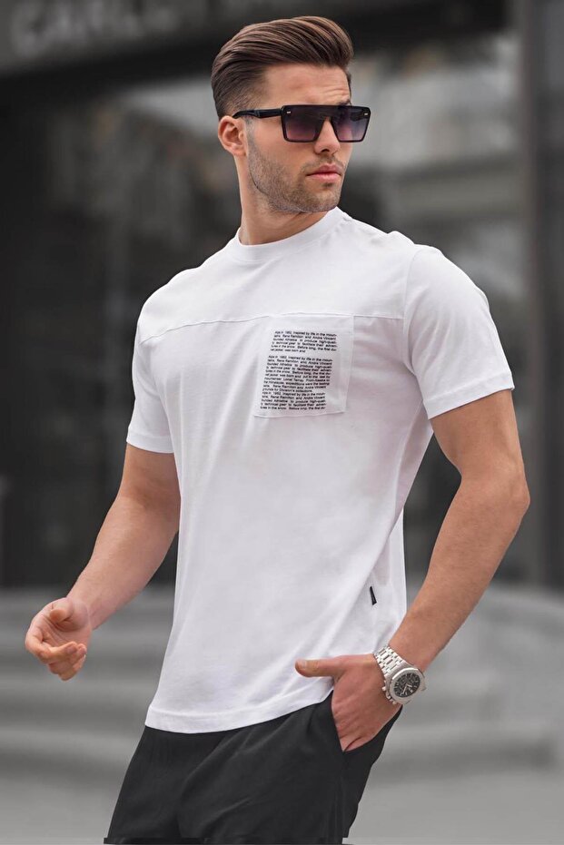 White Regular Fit Men's T-Shirt with Patch Pocket 6102