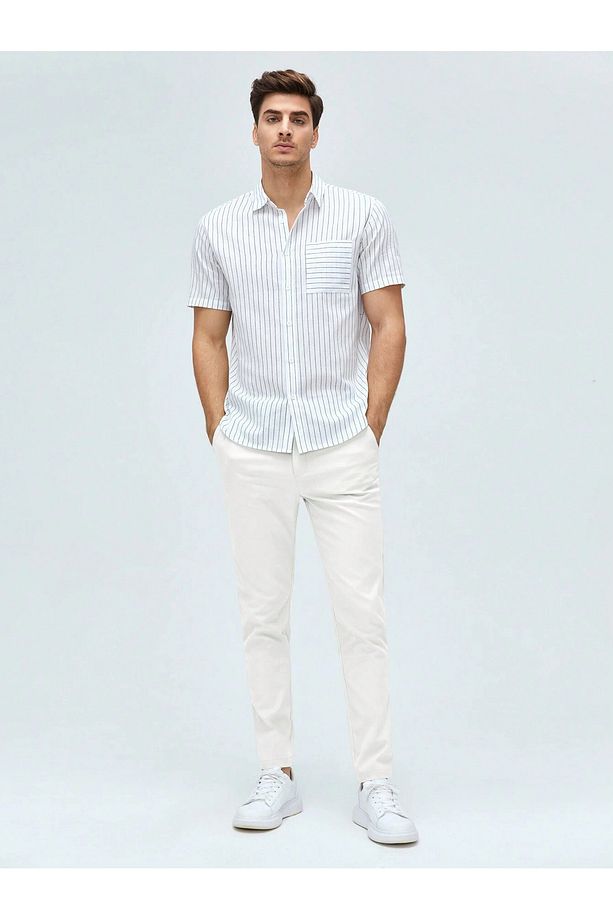 Casual Regular Fit Erkek Keten Chıno Pantolon - 3