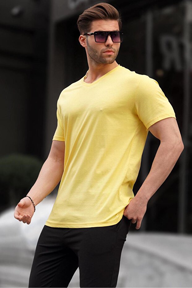 Basic V Yaka Sarı Tişört 5281 - 2