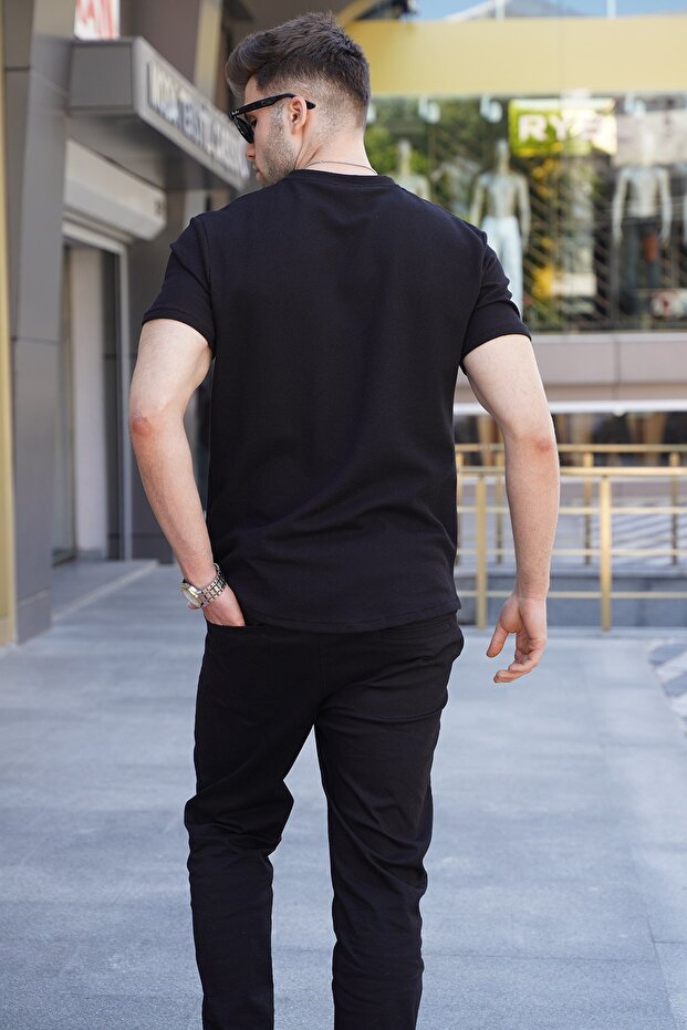 Siyah Waffle Kumaş Basic Tişört 5883 - 2