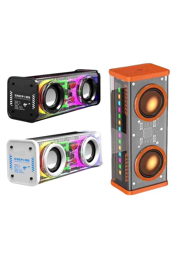 Bluetooth Hoparlör Şeffaf Mecha RGB Işıklı Çift Hoparlör 5.0 Bluetooth - 4