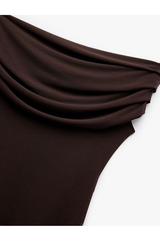 Krep Kumaş Drape Detaylı Straplez Bluz - 5