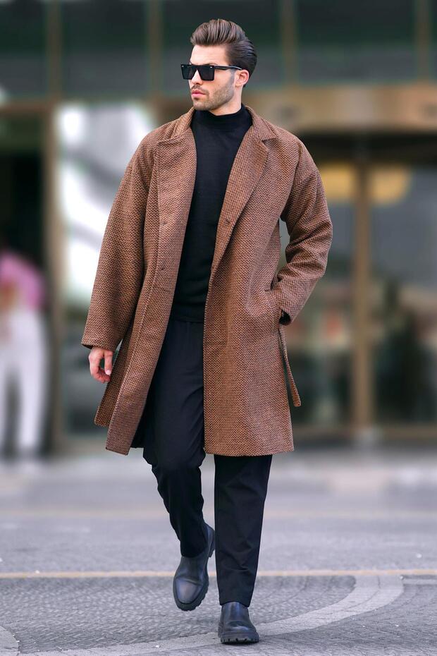 Taba Double-Breasted Collar Patterned Cashmere Coat 7250 - 3