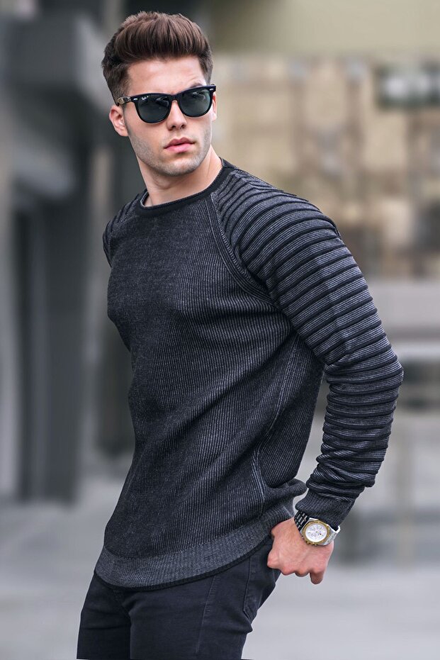 Black Crew Neck Knitwear Sweater 5766