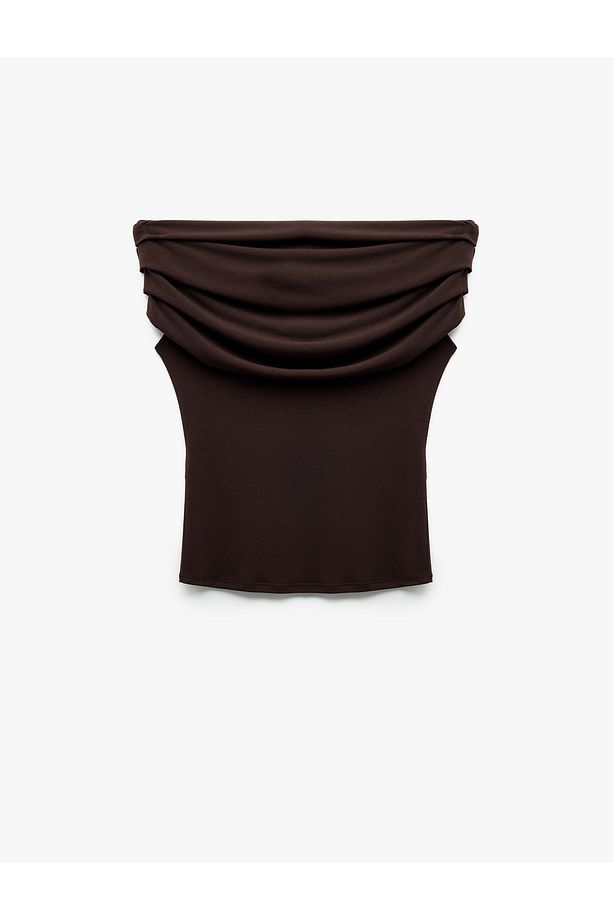 Krep Kumaş Drape Detaylı Straplez Bluz - 3