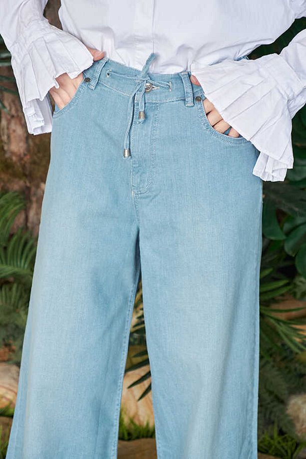 1123-Denim Bağcıklı Bol Paça Pantolon Açık Mavi - 2