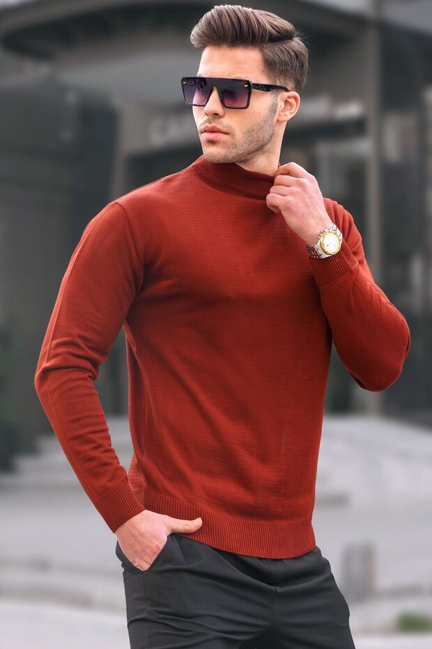 Męski sweter z dzianiny Tile Slim Fit z półgolfem 6343 - 1