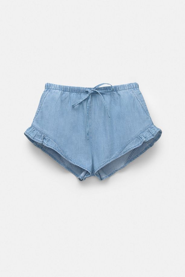 Fırfırlı denim şort - 4