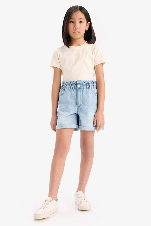 Kız Çocuk Slim Fit Dar Kesim Bisiklet Yaka Ribana Basic Düz Kısa Kollu Tişört B3054a825sm - 4