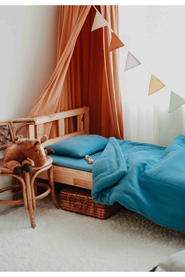 Pocketed muslin duvet set 100x135 cm +/ - 3cm sheet 120x150 pillow 35x45 cm indigo blue