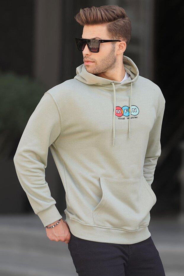 Mint Green Hooded Embroidered Men's Sweatshirt 6145