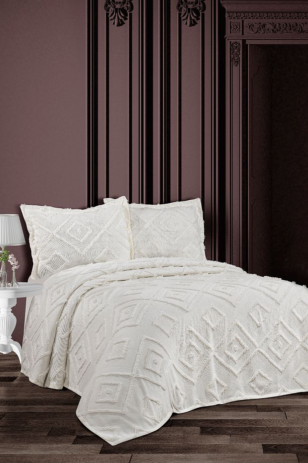 Lusso Iskandinav Çift Kişilik Yatak Örtüsü 240x250 Ve 2 Adet Yastık Ekru - 1