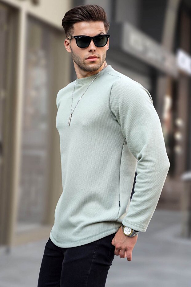 Yeşil Bisiklet Yaka Regular Fit Basic Sweatshirt 6023 - 1
