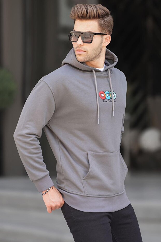 Smoked Hooded Embroidered Men's Sweatshirt 6145