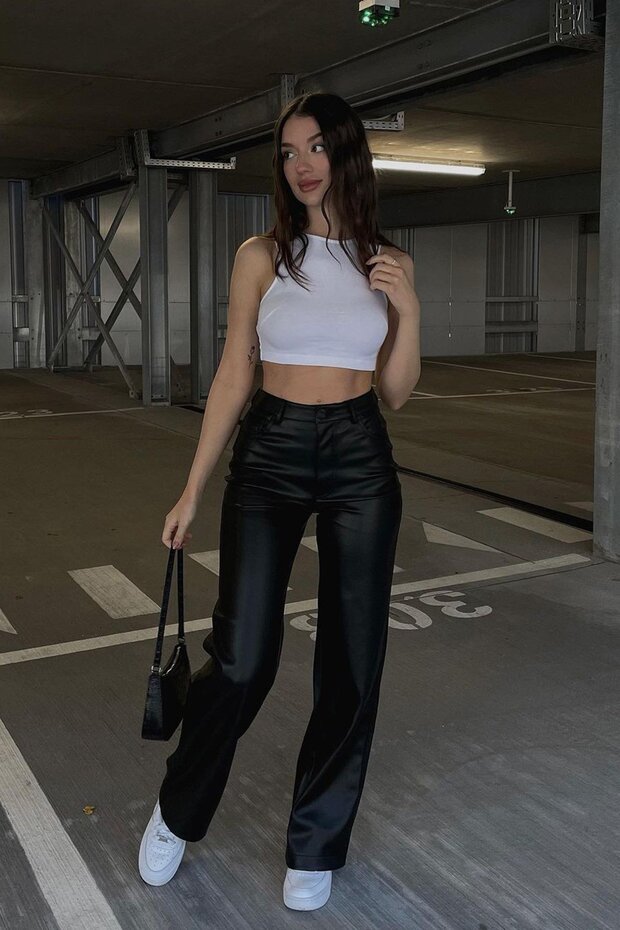 Czarne skórzane spodnie Mad Girls Mg1316 - 5