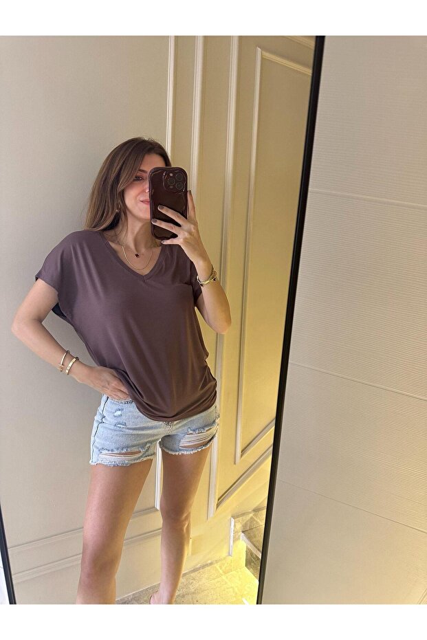 Mürdüm V Yaka Basic Tişört - 2