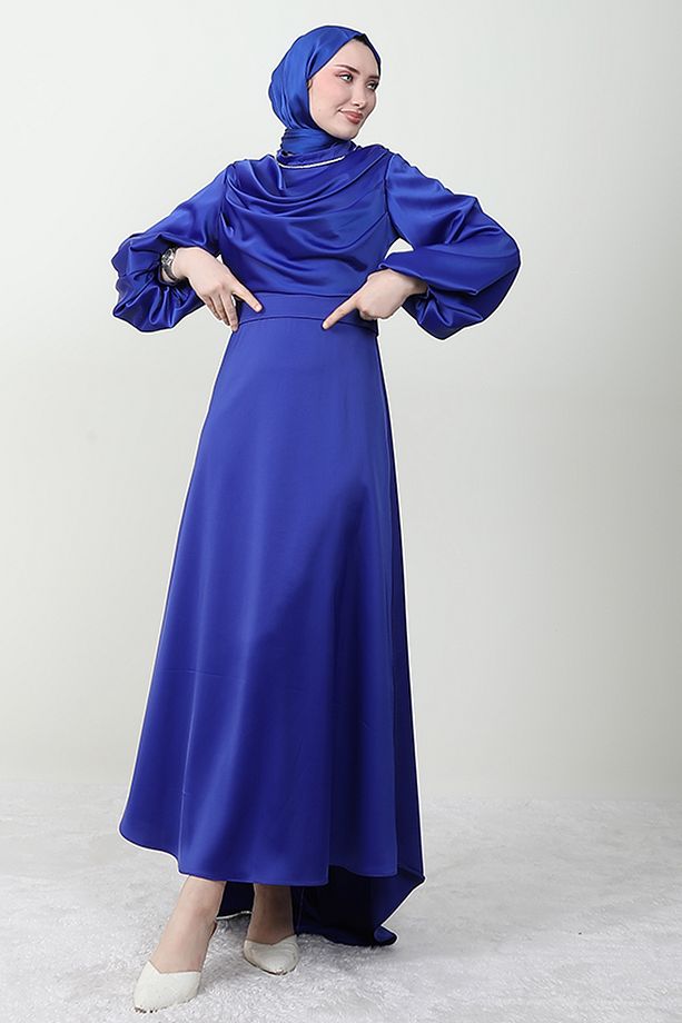 Kuyruklu Degaje Elbise Saks - 3