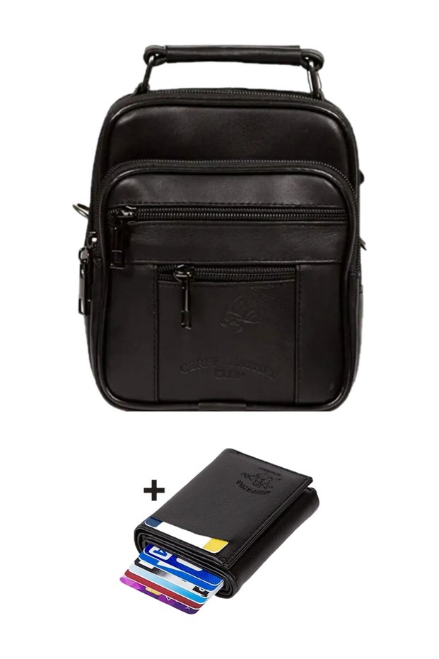 Men's Genuine Leather Cross Shoulder Bag and Faux Leather Card Holder and Wallet