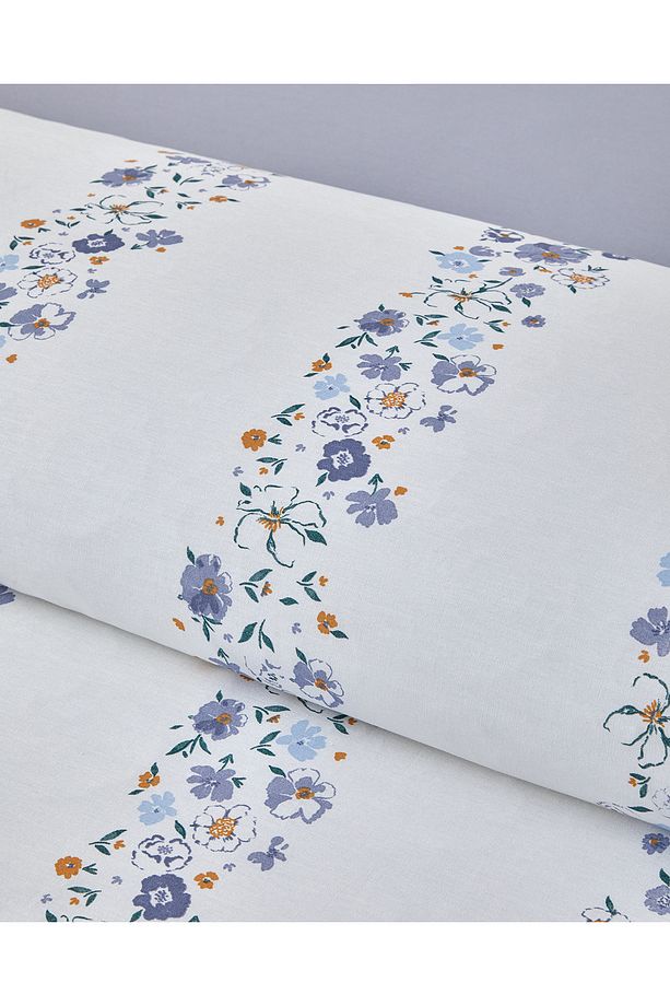 Floret Line Pamuk Tek Kişilik Nevresim Takımı 160x220 cm Mavi - 4