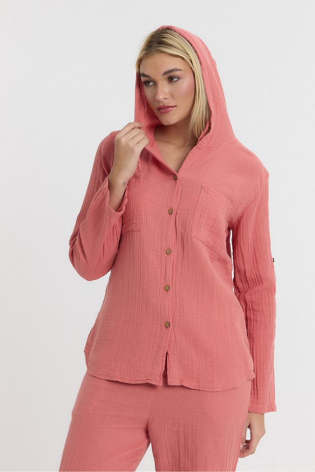 Set - Muslin Hooded Shirt and Paradise Leg Trousers Set - 1030 - 2030