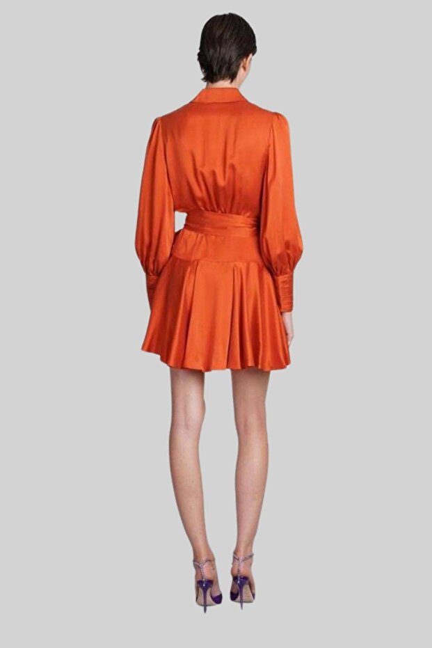 Kadın Ipek Mini Elbise Turuncu - 3