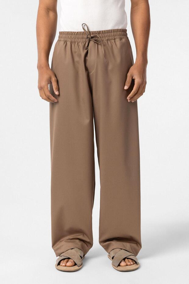 Elastic Waist Baggy Trousers Mink