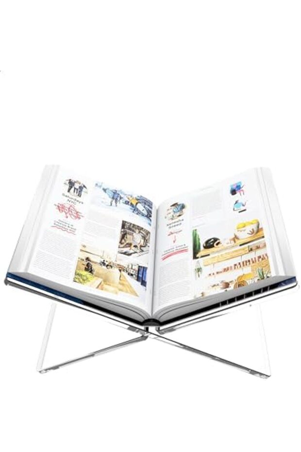 Clear Acrylic X-Shape Book Stand for Reading – Hands-Free Holder for Cookbooks, Magazines, Documents