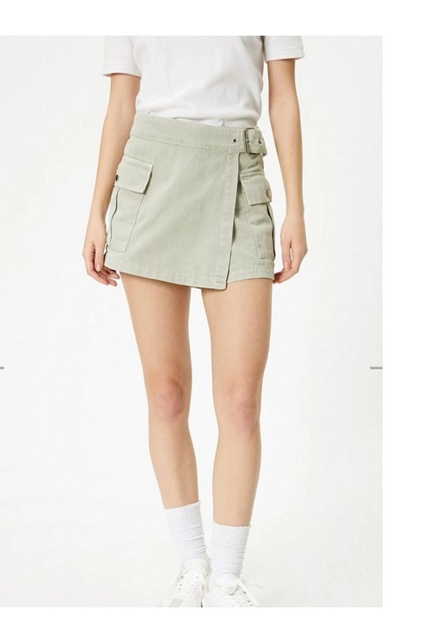 Kopya - Baggy Denim Yazlık Şort Etek Patch Pocket Jasns Shorts In Light Indigo Kot - 3