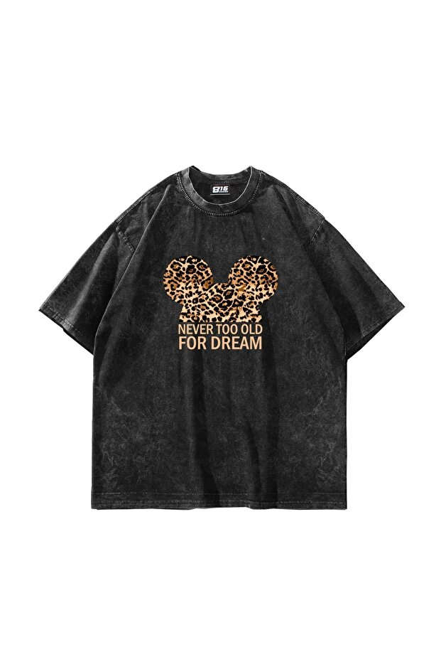 تيشيرت أسود كبير الحجم مطبوع عليه Leopard For Dream للجنسين قابل للغسل