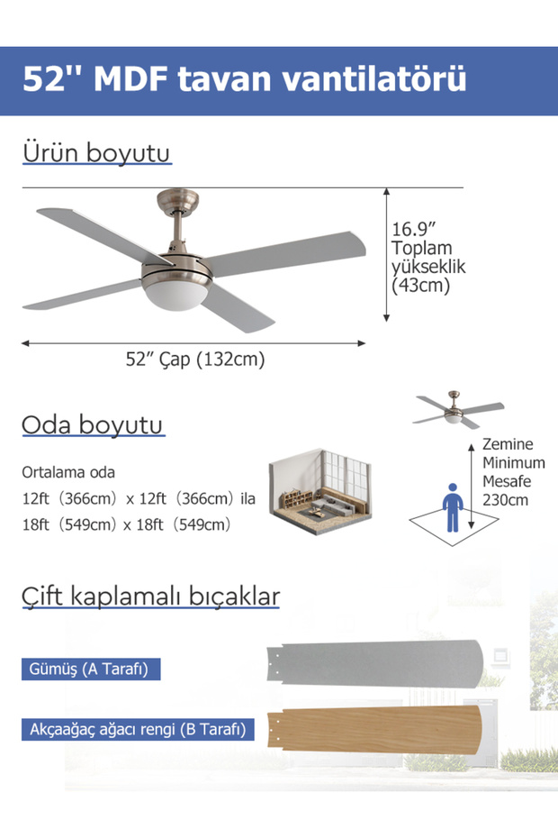 Dlc Alızee Mat Krom Tavan Vantilatörü 132 Cm - 6