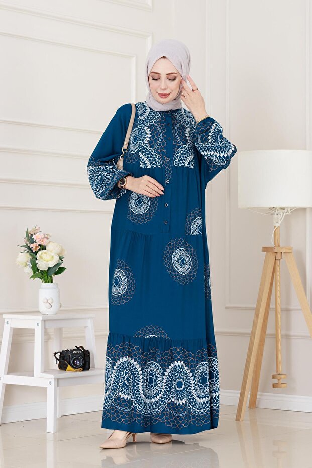 Nare Dress with Bat Sleeve Robe-Indigo