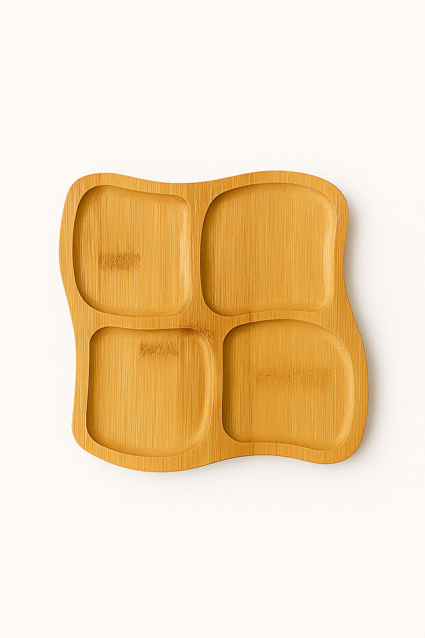 Presentation Plate Aesthetic Bamboo Plate Serving Plate with 4 Compartments for Appetizers, Snacks, Breakfast Presentations