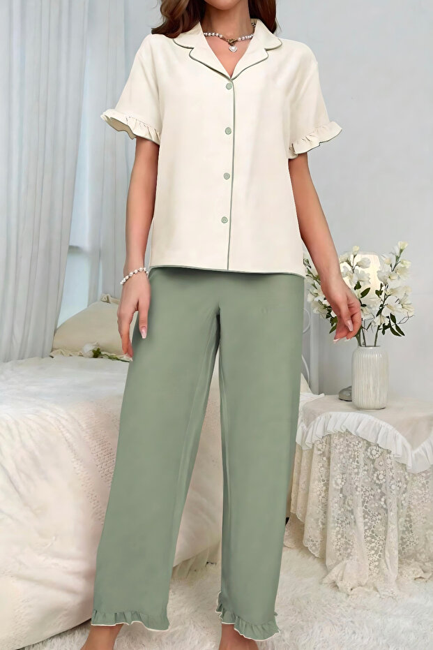 BÜRÜMCÜK ARABİYELİ DÜĞMELİ PİJAMA TAKIM - 5