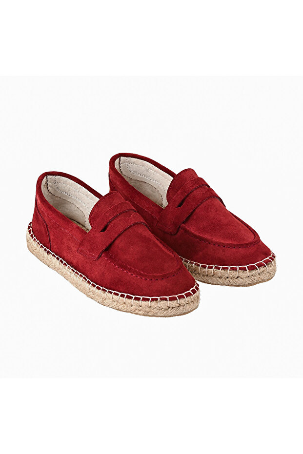 Women's Burgundy Genuine Leather Handmade Espadrille