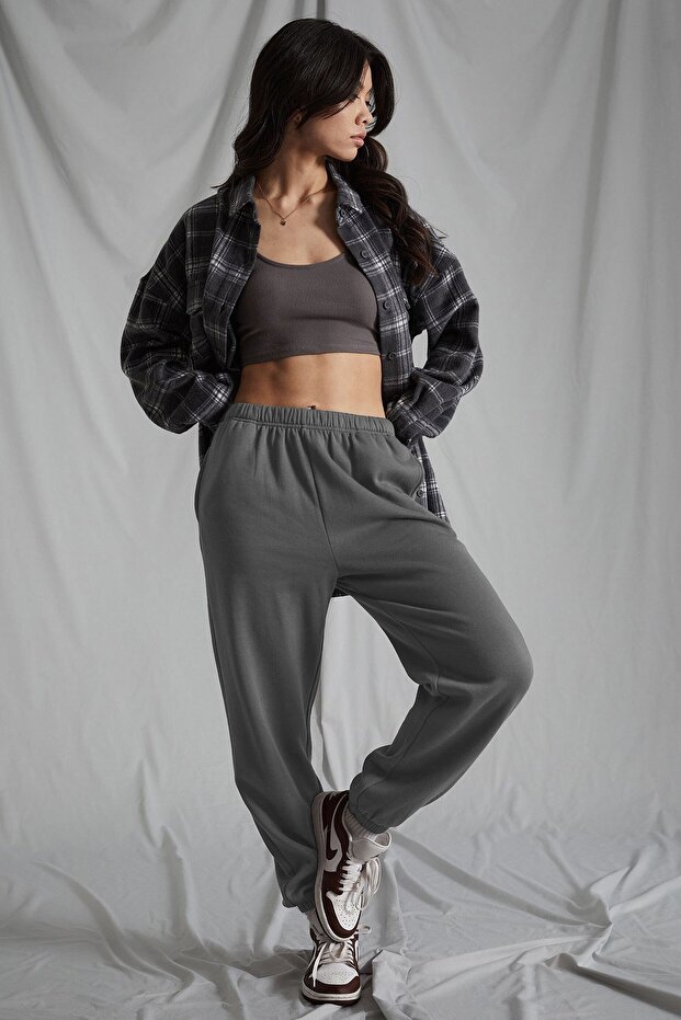 Women's Anthracite Elastic Waist Oversize Sweatpants Mg1235