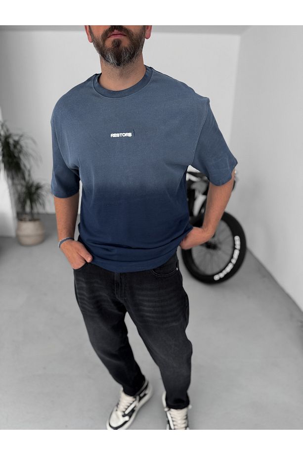 Lacivert Restore Yıkamalı Oversize T-Shirt PM-063 - 1