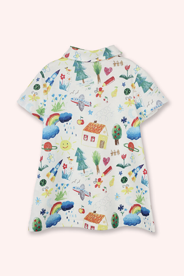 Kız Bebek Baskılı Örme Beyaz Elbise - 3