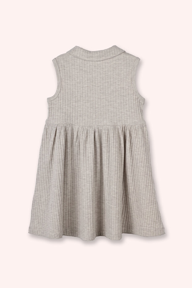 Kız Bebek Bebe Yaka Fitilli Örme Bej-Melanj Elbise - 3