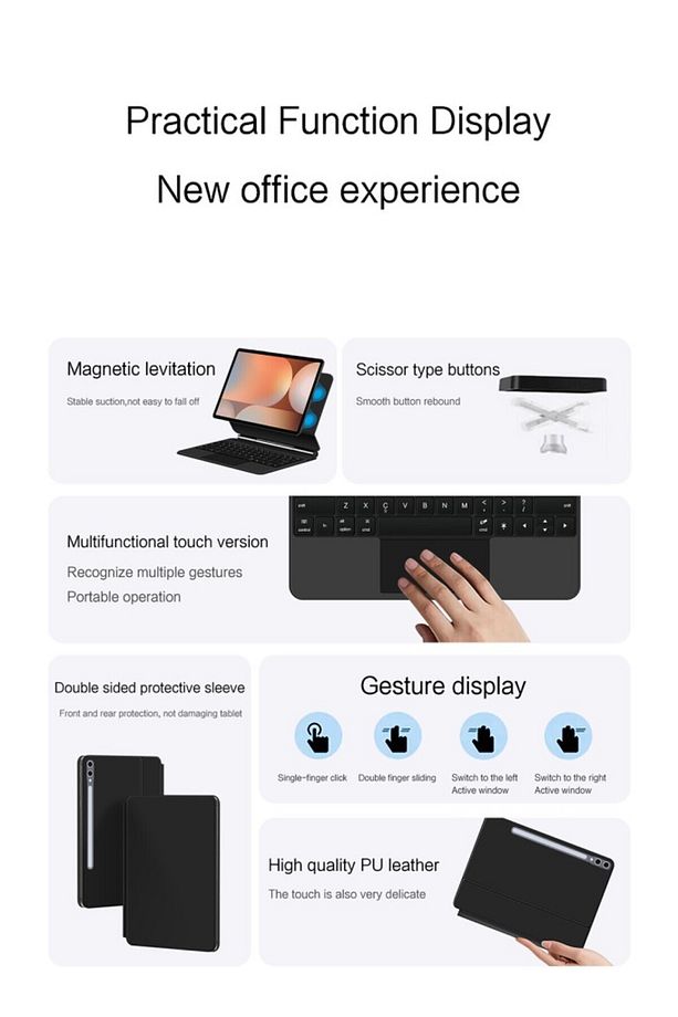 Galaxy Tab S10 Fe / S9 Fe/ S9 / S8 / S7 Uyumlu Klavyeli Kılıf Magic Keyboard Touchpad - 7
