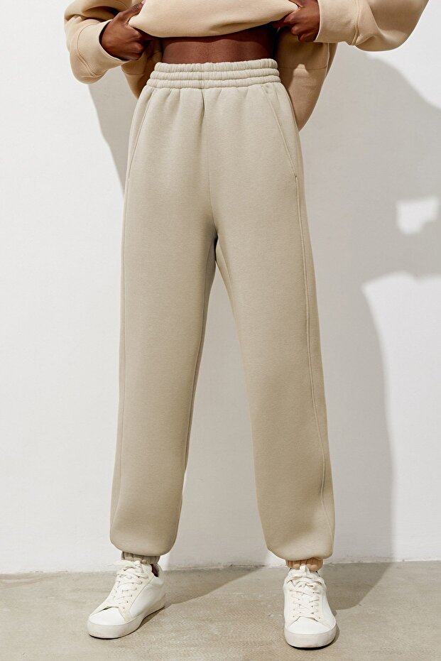 Women's Beige Comfort Fit Sweatpants Mg1353