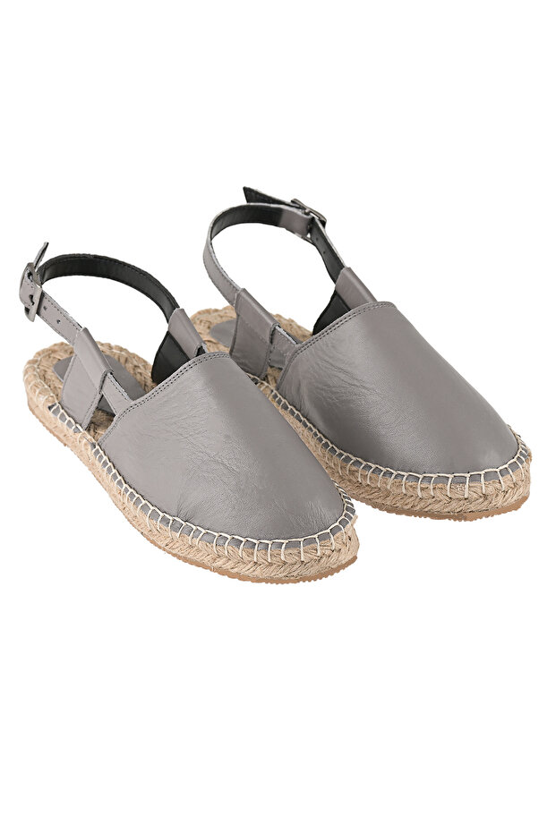 Genuine Leather Dark Gray Women's Handmade Espadrille
