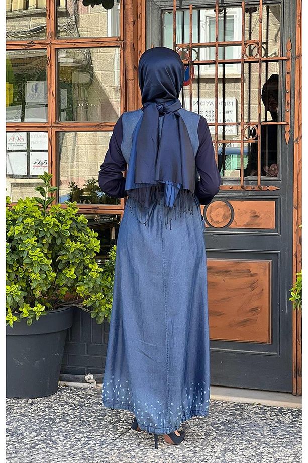 Kot Kumaş Tasarım Kadın Elbise Lacivert - 3