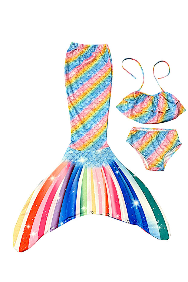 Mermaid Ruffle Bikini / Swimsuit 3 Piece Suit Star Color Transition