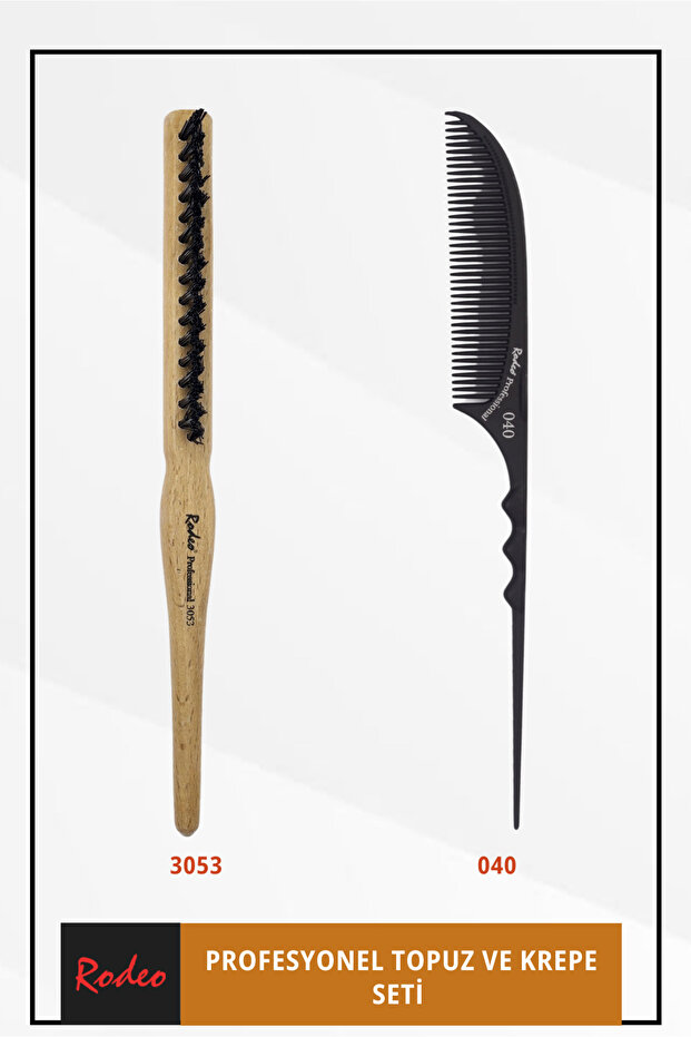 3053 Ahşap Topuz Fırçası ve 040 Krepe Tarağı - 1