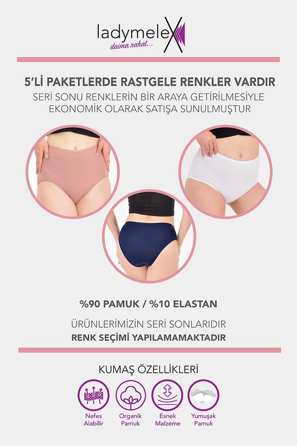 Kadın Külot, Yüksek Bel Külot, Rastgele Renkler, Yumuşak Esnek Kumaş - 3