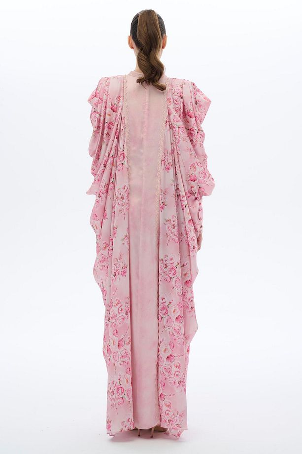 DANTEL ŞERİTLİ KAFTAN ELBİSE Pembe - 5