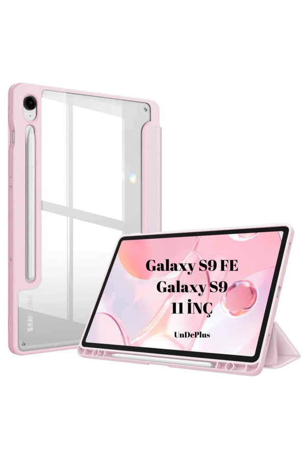 حافظة متوافقة مع سامسونج جالاكسي تاب S10 لايت FE/S10/S9 FE/S9، شفافة بتصميم جرافيتي مع حجرة للقلم، لون ذهبي وردي