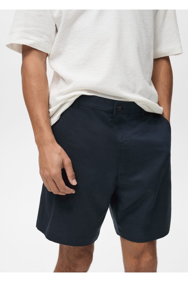 Slim fit akışkan bermuda şort - 5